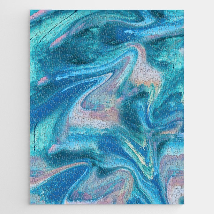 Gemstone [1]: a melted abstract watercolor design in blue pink and green by Alyssa Hamilton Art  Jigsaw Puzzle
