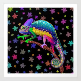 Chameleon Fantasy Rainbow Colors Art Print