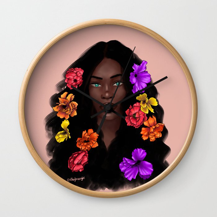 Woman with flowers in her hair  Wall Clock