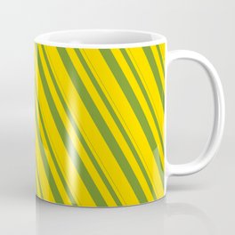 [ Thumbnail: Green and Yellow Colored Pattern of Stripes Coffee Mug ]