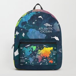 Ocean World Map color #map #worldmap Backpack