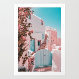 Santorini Greece Pink House Art Print
