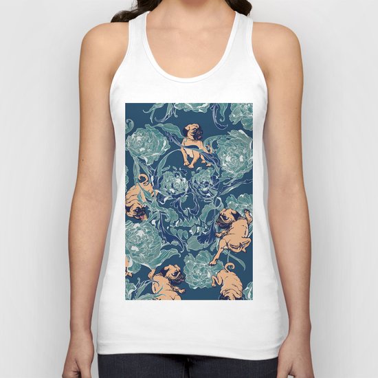 Climbing Pug & Floral Unisex Tank Top