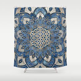 Flower of Life in Lotus - Blue Marble and Pearl Shower Curtain