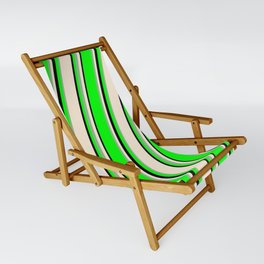 [ Thumbnail: Lime, Dark Sea Green, Beige & Black Colored Lined Pattern Sling Chair ]