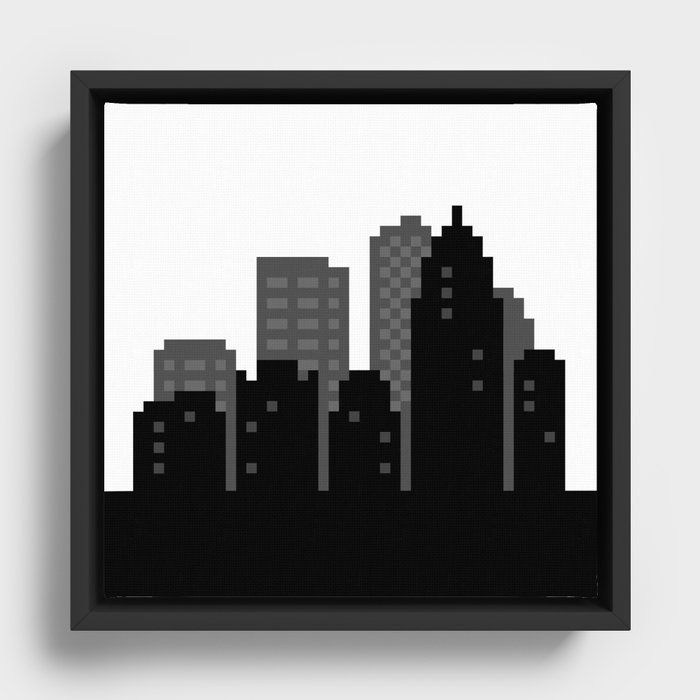Pixel City Skyline - VERSION TWO - NO SKY Framed Canvas