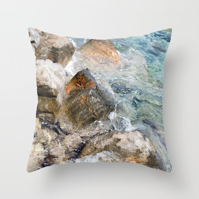 Beautiful Rocky Shore Near Agios Nikolaus, Crete, Europe Throw Pillow
