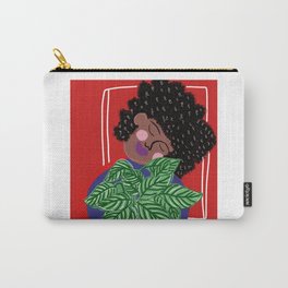 Spark Joy with Plants. Red Carry-All Pouch | Boldcolors, Red, Digital, Curated, Painting, Plant, Curlyhair, Acrylic, Blackart 