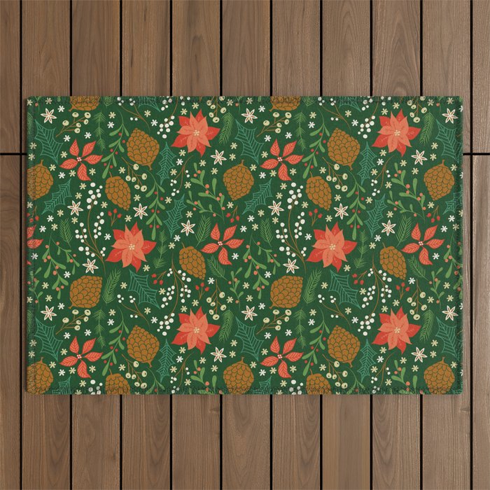 Winter Florals - Green Outdoor Rug