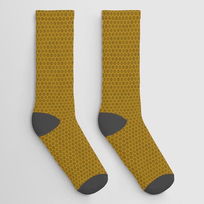 Small Golden Orange Honeycomb Bee Hive Geometric Hexagonal Design Socks