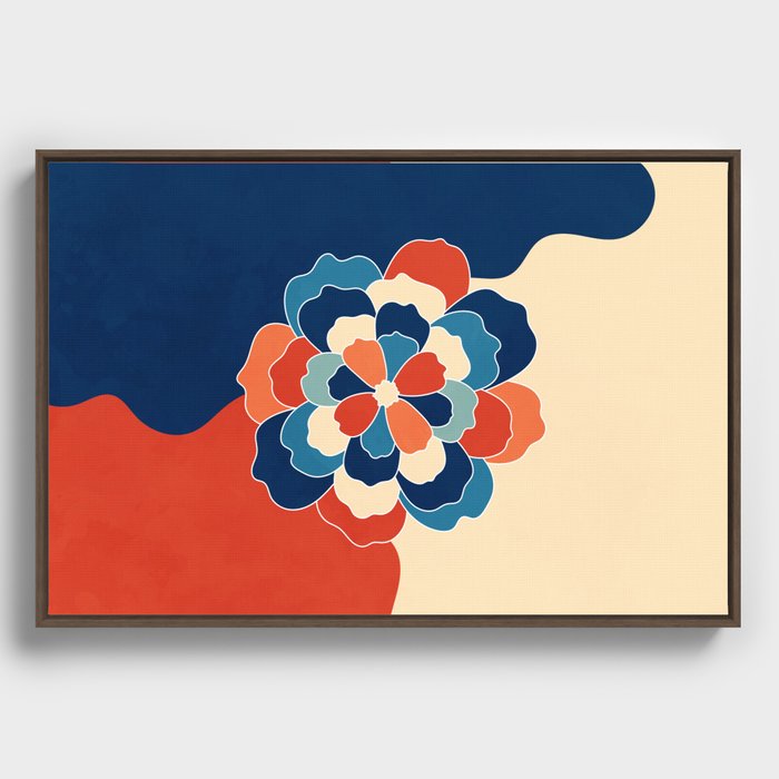 Flower Blooming and Blossoming Colorful Minimalist Abstract Nature Art In Retro 70s & 80s Color Palette Framed Canvas
