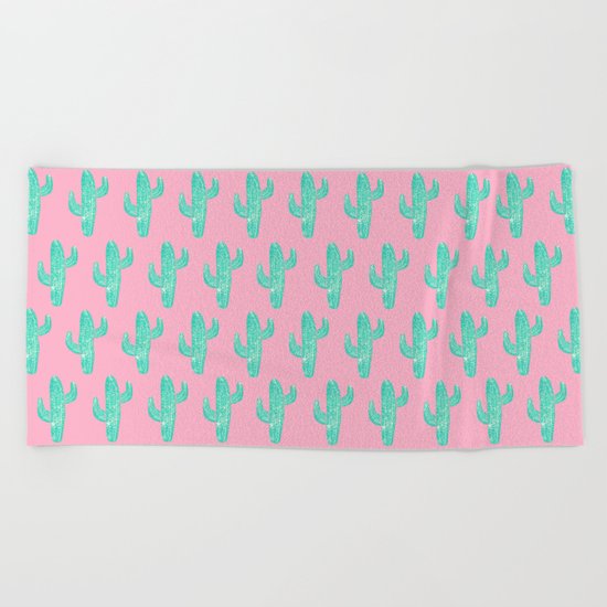 Linocut Cacti Candy Beach Towel