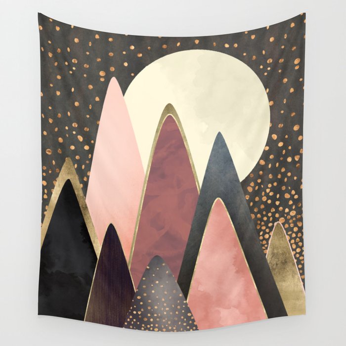 Pink and Gold Peaks Wall Tapestry