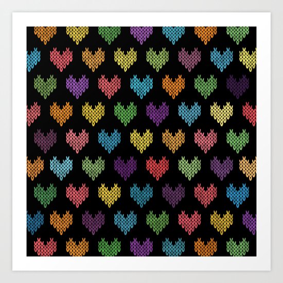 Colorful Knitted Hearts Art Print