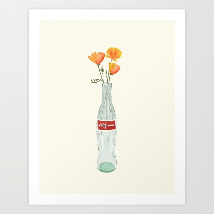 California Dreaming ~ Vintage Cola Bottle & Flowers Art Print