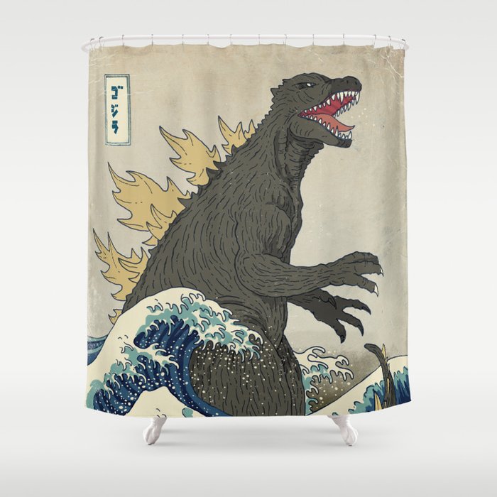 The Great Godzilla off Kanagawa Duschvorhang | Movies-tv, Illustration, Sci-fi, Vintage