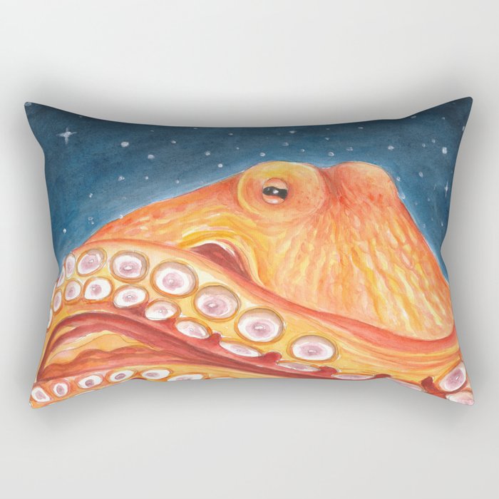Red Octopus Tentacles Galaxy Stars Kraken Cephalopod Watercolor Art Rectangular Pillow