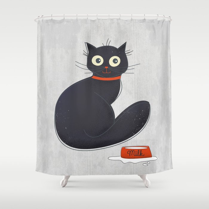 Black Silly Cat  Shower Curtain