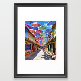 Umbrellas in Plazoleta de los Zocalos, Guatapé, Colombia Framed Art Print