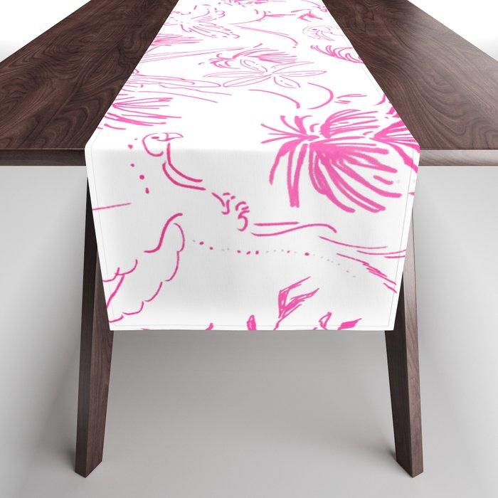 Tropical birds pink toile Table Runner