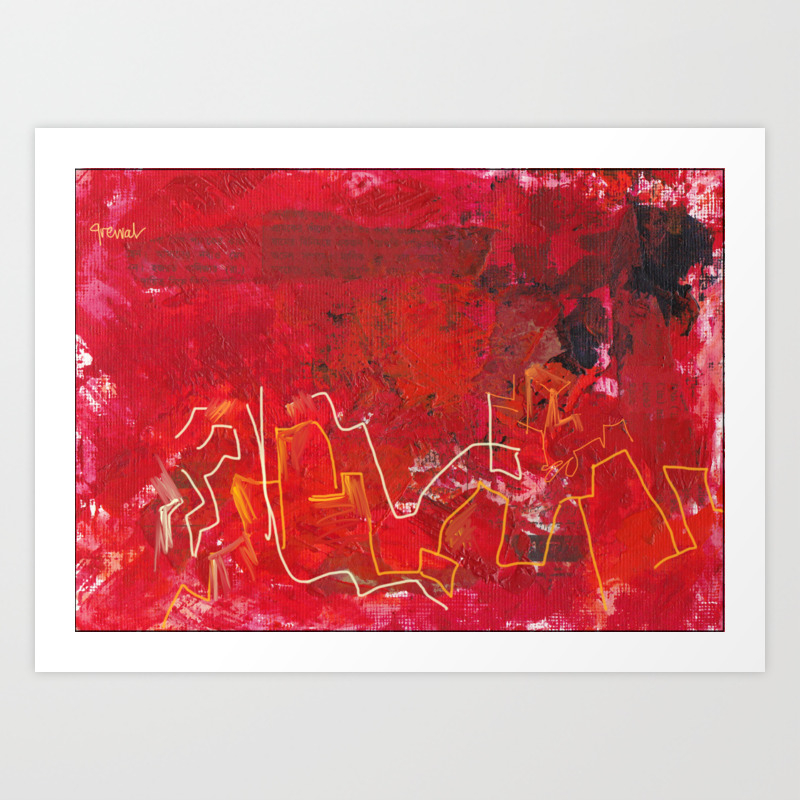 Red Abstract Expressionism Art Print By Sukhpalgrewal Society6