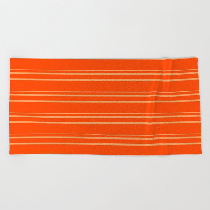 Red and Brown Colored Lines Pattern Beach Towel