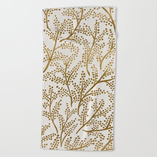 Gold Branches Beach Towel