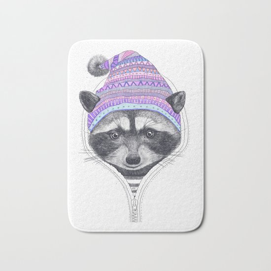 The raccoon in a hood Bath Mat