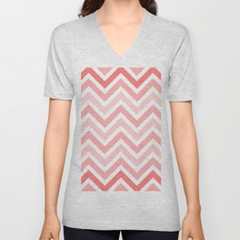 Geometrical mauve coral white modern chevron pattern V Neck T Shirt