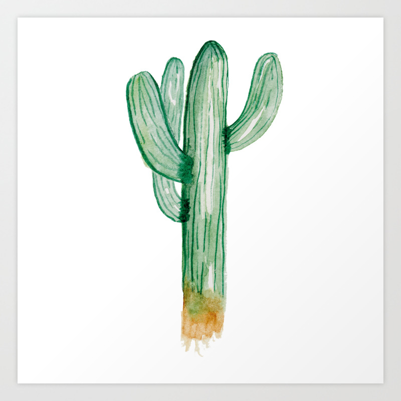 Saguaro Cactus Watercolor Art Hand Painted Art Print By