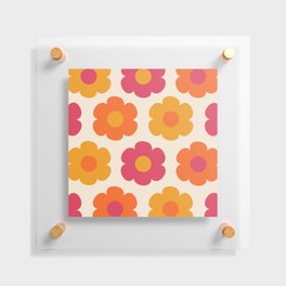 Such Cute Flowers Retro Floral Pattern in 60s 70s Cream Magenta Pink Orange Mustard Floating Acrylic Print