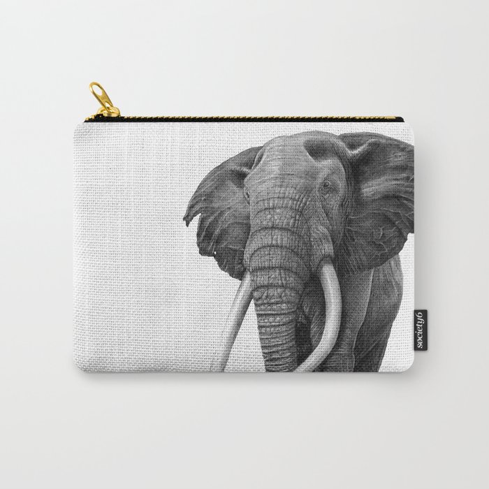 Bull Elephant Drawing In Pencil Carry All Pouch By Sean Fleming