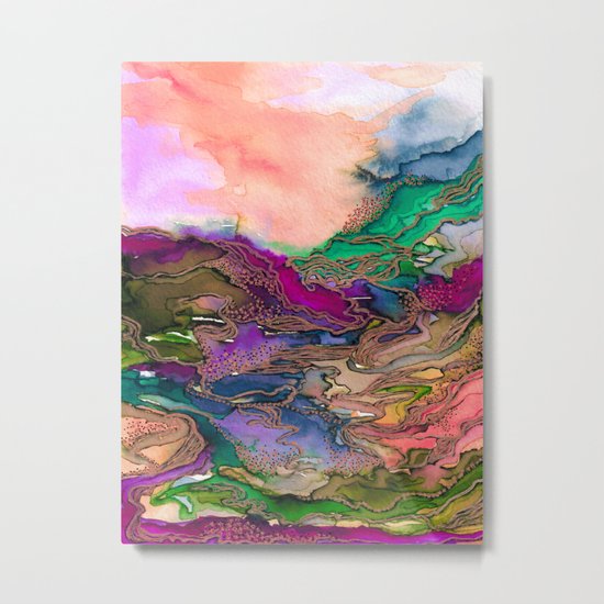 BRING ON BOHEMIA 1 Bold Rainbow Colorful Watercolor Abstract Metallic Accent Summer Peach Pink Green Metal Print