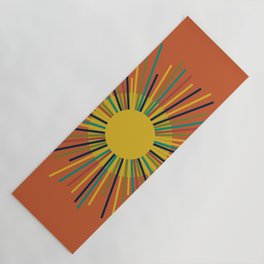 Sun - Mid Century Modern Multicolor Sunburst on Orange Yoga Mat