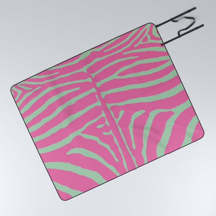 Zebra Wild Animal Print 267 Pink and Mint Green Picnic Blanket