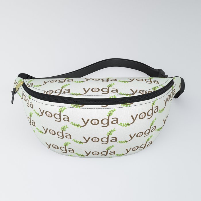 Yoga asana and green leaves typography Fanny Pack
