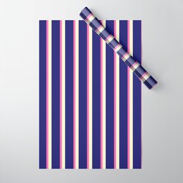 [ Thumbnail: Light Yellow, Midnight Blue, and Hot Pink Colored Lined Pattern Wrapping Paper ]