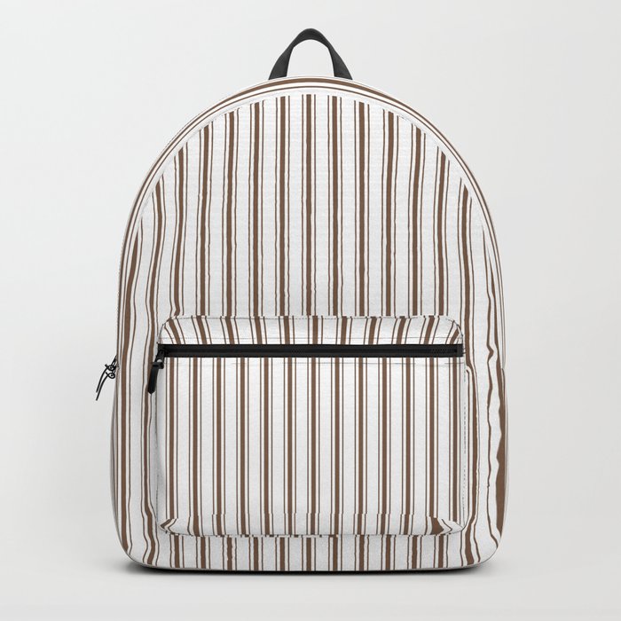 Mattress Ticking Narrow Striped Pattern in Chocolate Brown and White Backpack