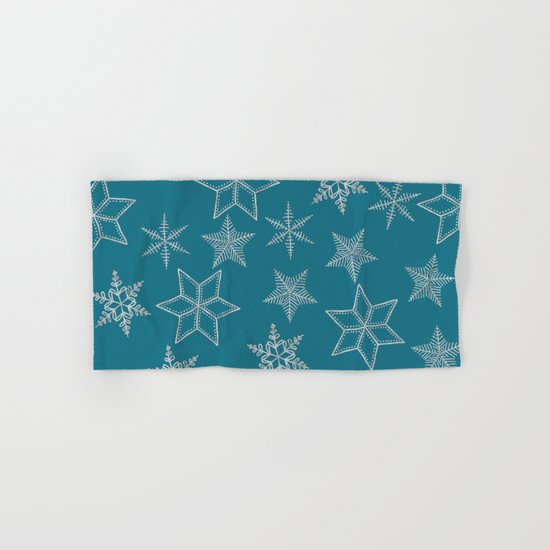 Silver Snowfakes On Teal Background Hand & Bath Towel