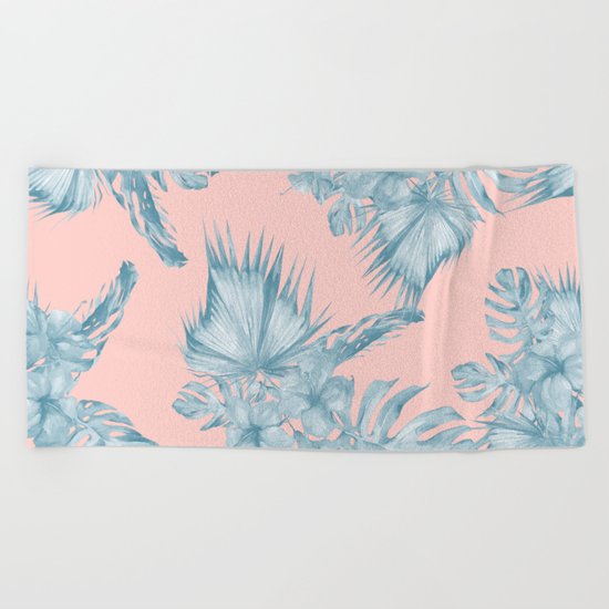 Dreaming of Hawaii Pale Teal Blue on Millennial Pink Beach Towel