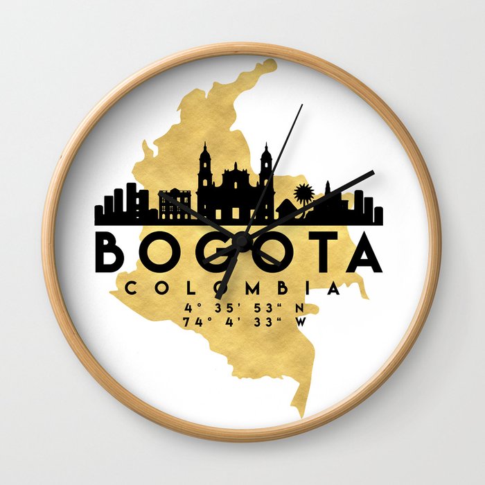 BOGOTA COLOMBIA SILHOUETTE SKYLINE MAP ART Wall Clock