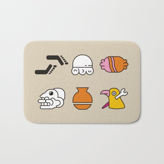 AZTEC~Nahuatl Glyphs Bath Mat