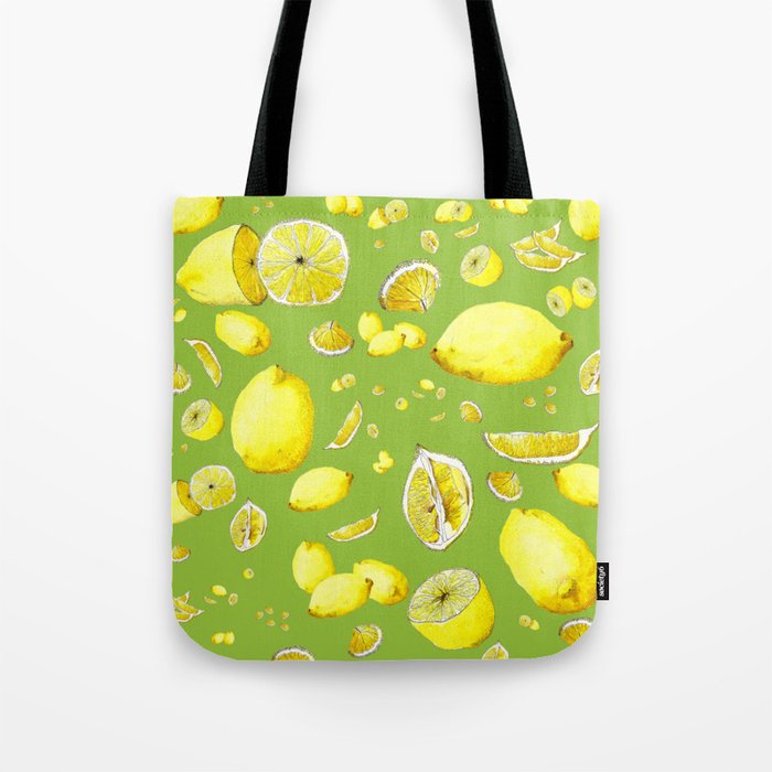 Lemon Lust on Green Tote Bag