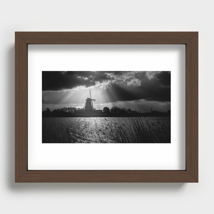 Old Dutch windmill across the water Recessed Framed Print