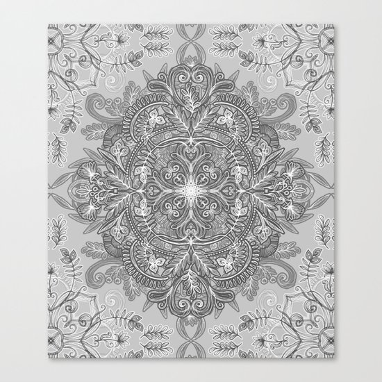 Vintage Winter Monochrome Doodle Canvas Print