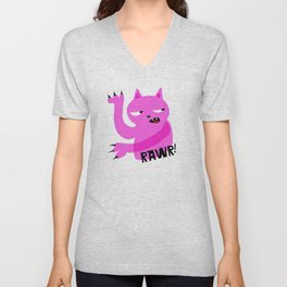 Pink Rawr Cat V Neck T Shirt