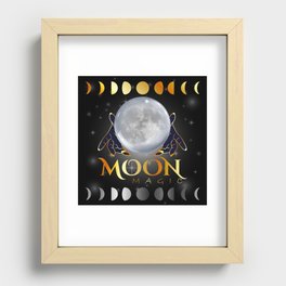Moon magic womans hands on a third eye reading crystal ball Recessed Framed Print