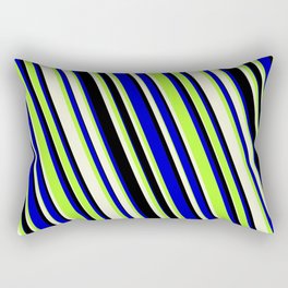 [ Thumbnail: Blue, Light Green, Beige & Black Colored Lines/Stripes Pattern Rectangular Pillow ]