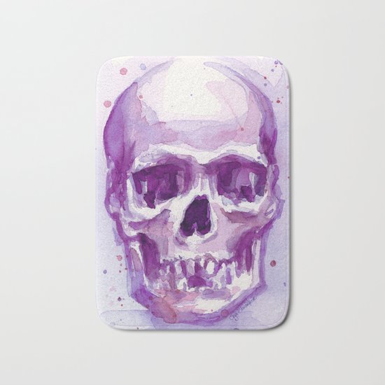 Pink Skull Watercolor Purple Abstract Bath Mat