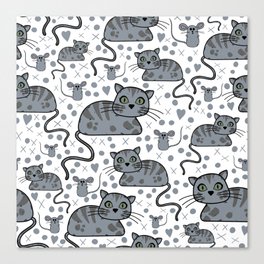 Cute Tabby cat and mouse pattern Canvas Print